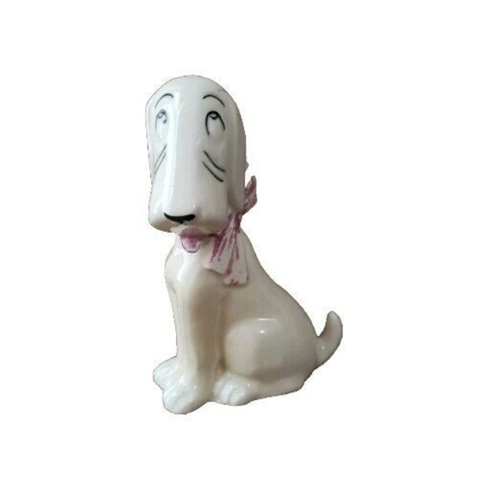 Vintage Anthropomorphic Hound Dog Figurine White Sad Droopy Eyes Bow Kitsch